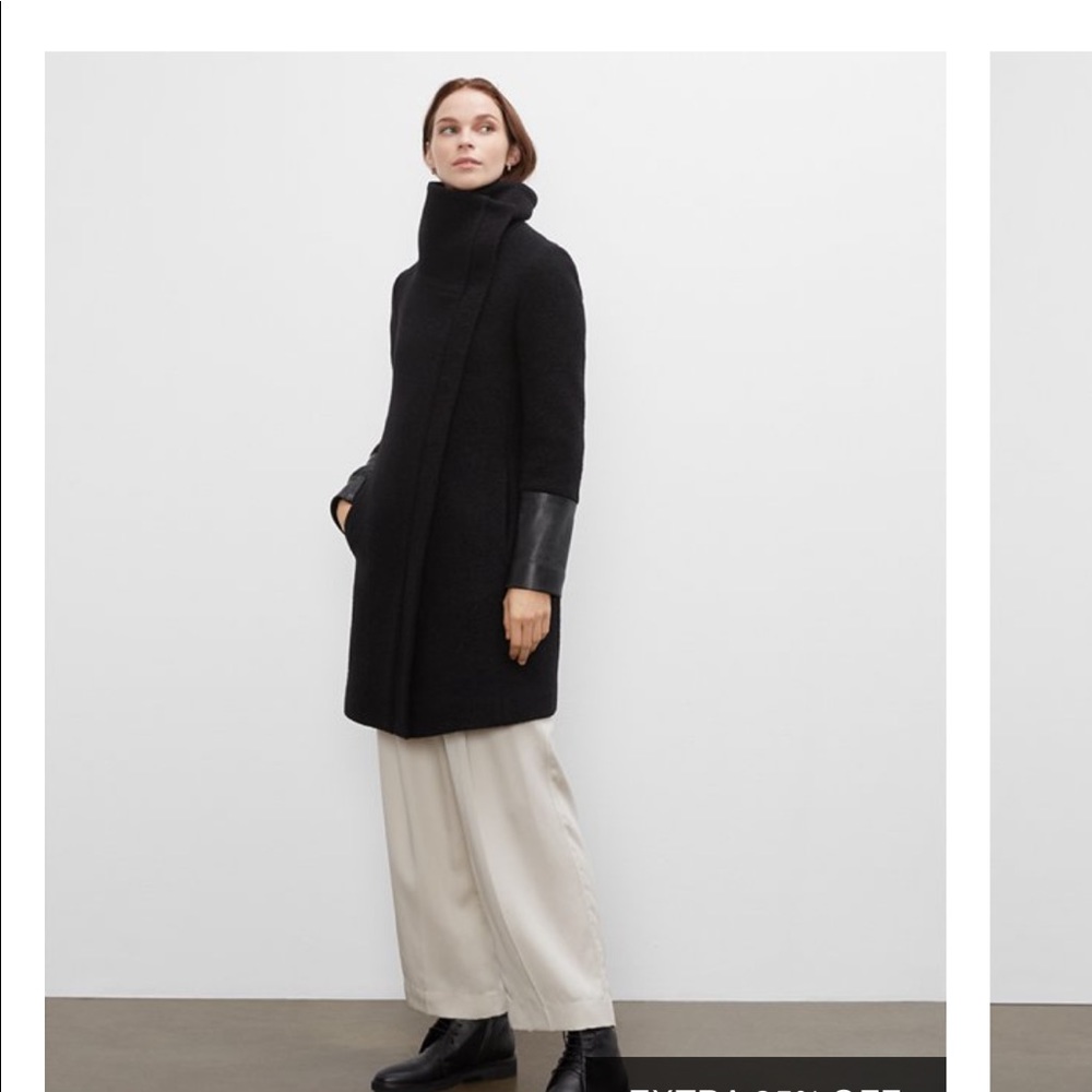 Club Monaco Halli wool coat black with black leather details size small